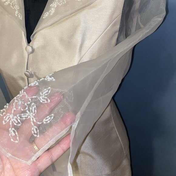 JESSICA HOWARD Women's Champagne Color Sheer Sleeve Blouse 2pc Suit Long Skirt 6 - Picture 7 of 16